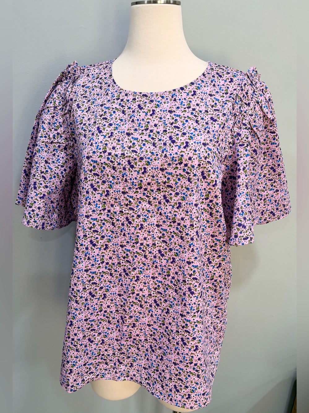 Tuckernuck Pomander Place Mollie Purple Floral Ruffle Flutter Sleeve Blouse XXL